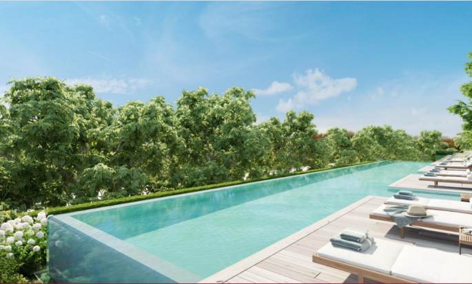 Piscina ao ar livre com espreguiçadeiras